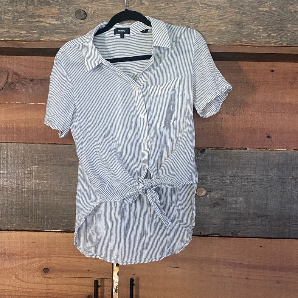 Theory Blue and White Striped Shirt
